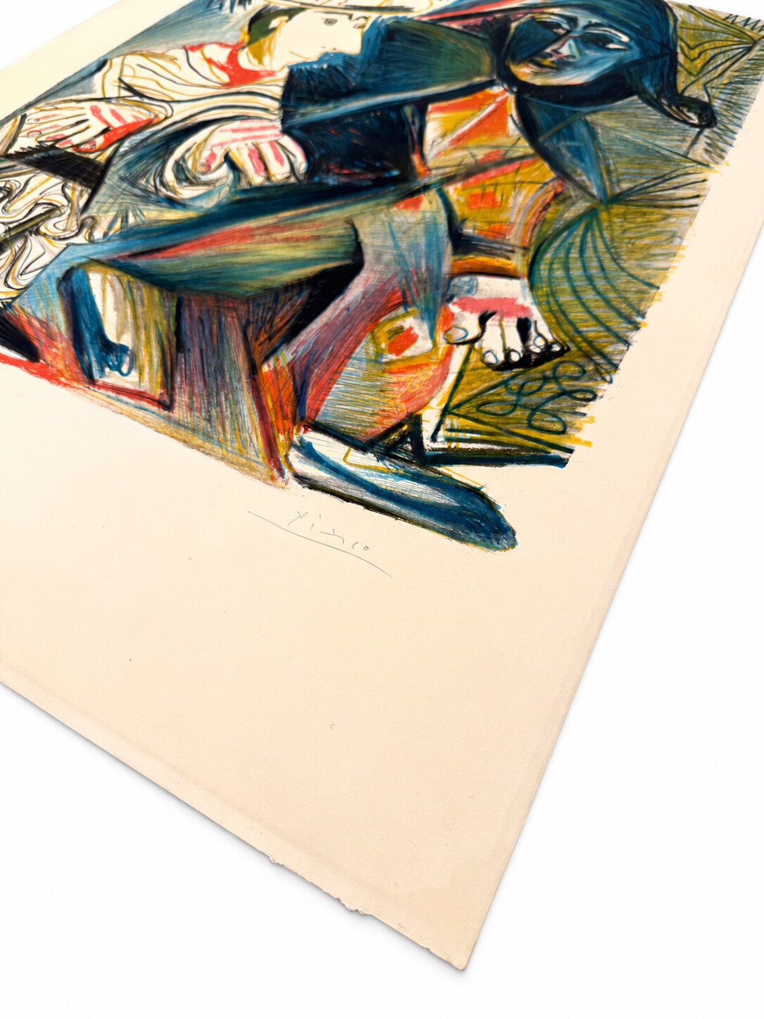Le Clown et l’Arlequin — angled view of the lower right margin and signature