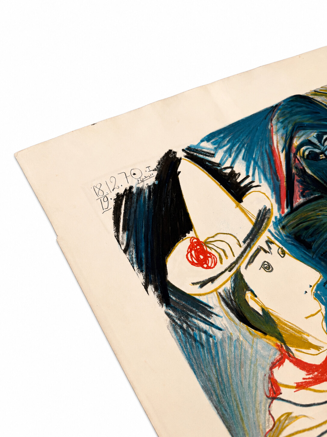 Le Clown et l’Arlequin — upper left corner, clown and date within the image