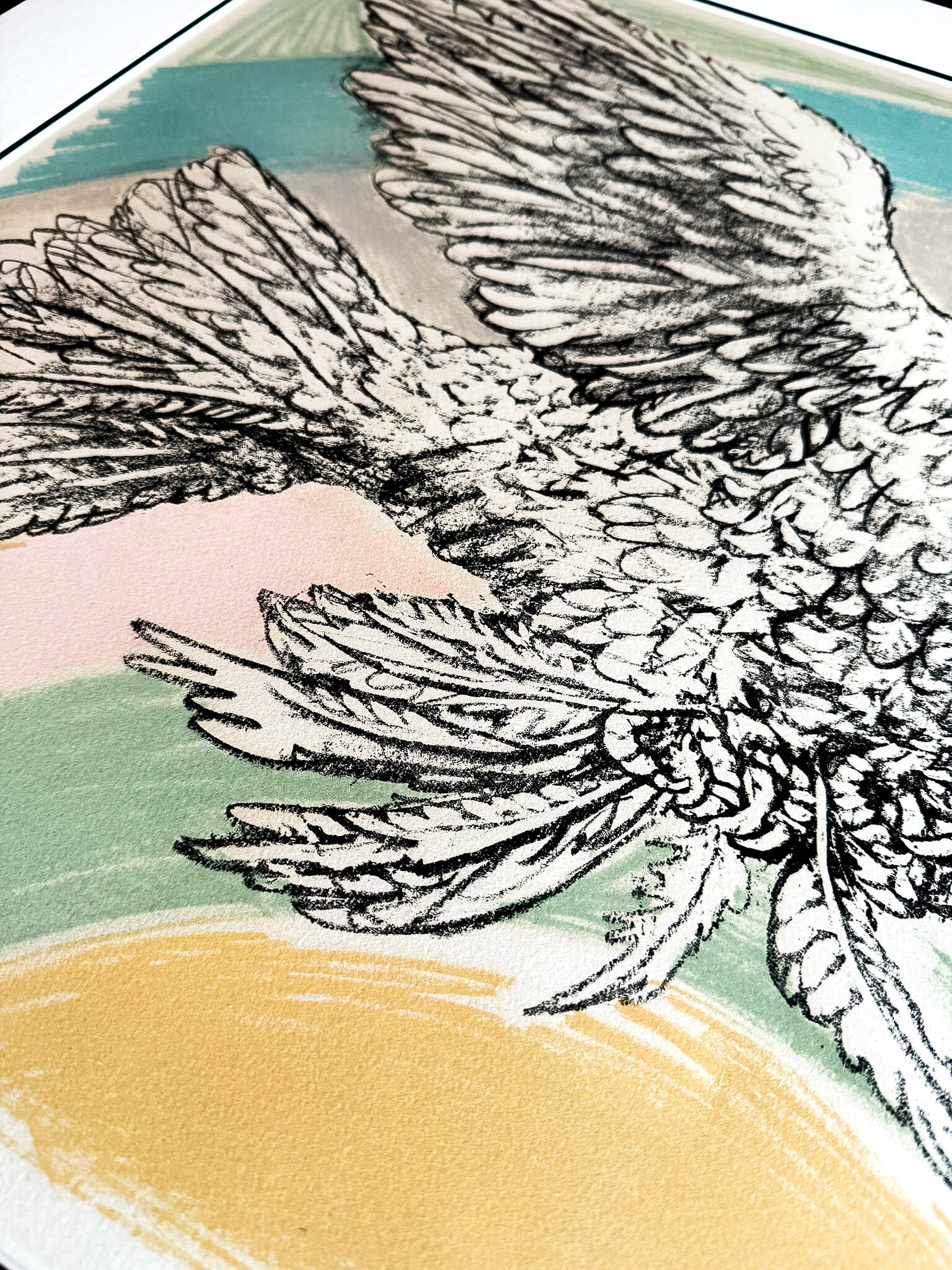 Colombe volant (à l’Arc-en-ciel) — feather and paper detail